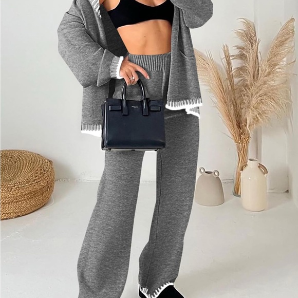 Gray Sweater Set Wide Leg Pants NEW - Picture 3 of 8